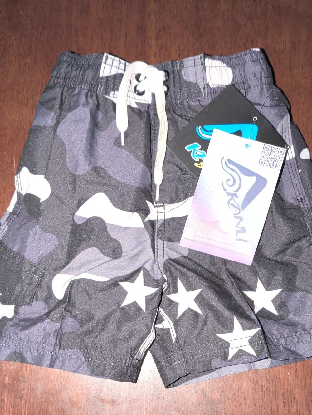 Kanu Surf Black & Gray Camo Kids Swim Trunks with Stars